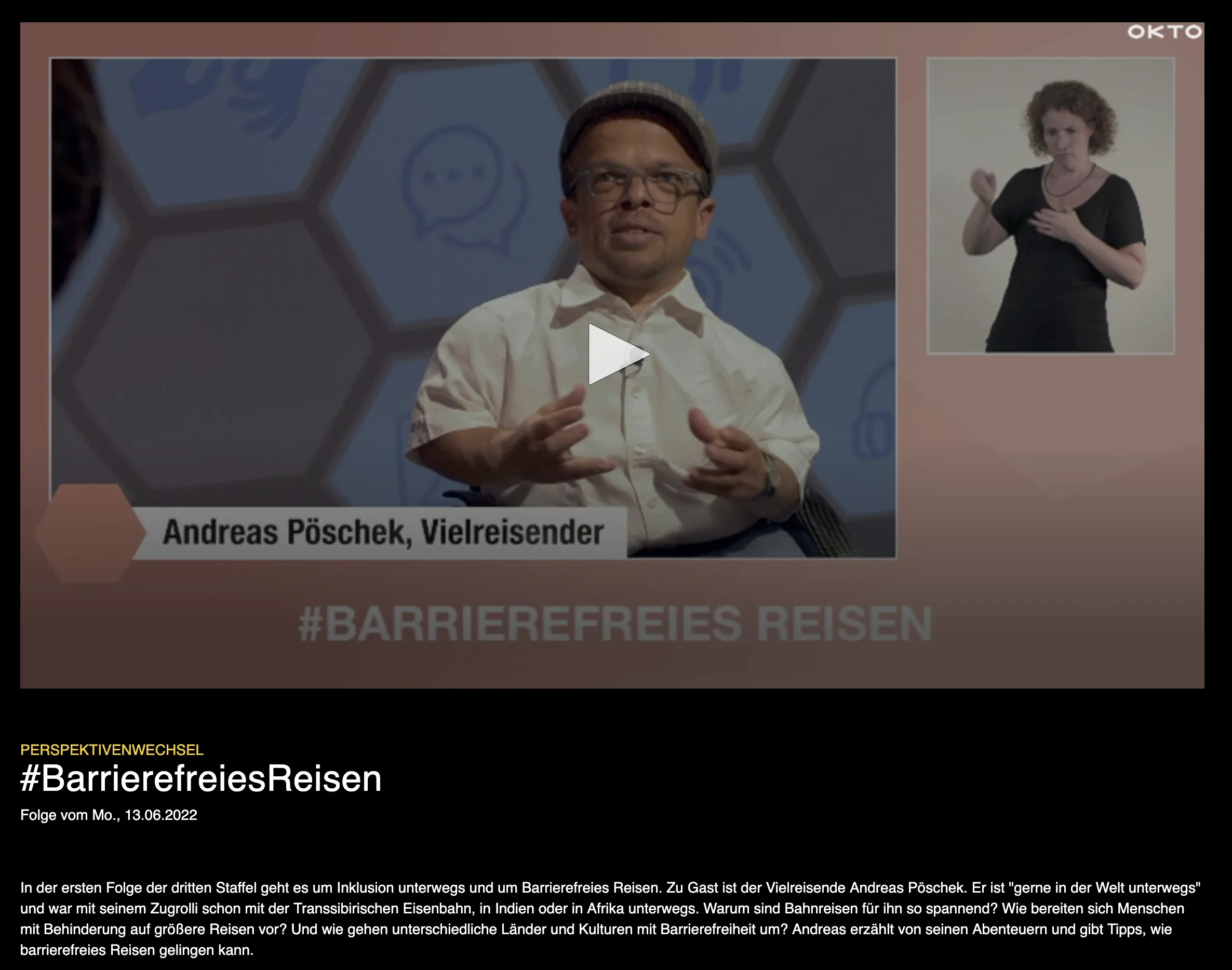 Okto TV Perspektivenwechsel “Barrierefreies Reisen”